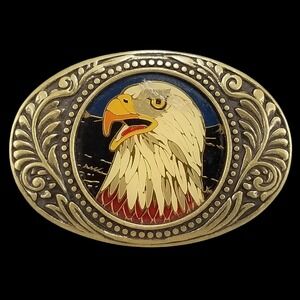 Vintage Eagle Head Small Belt Buckle Western Cowboy American Pride Brass USA‎